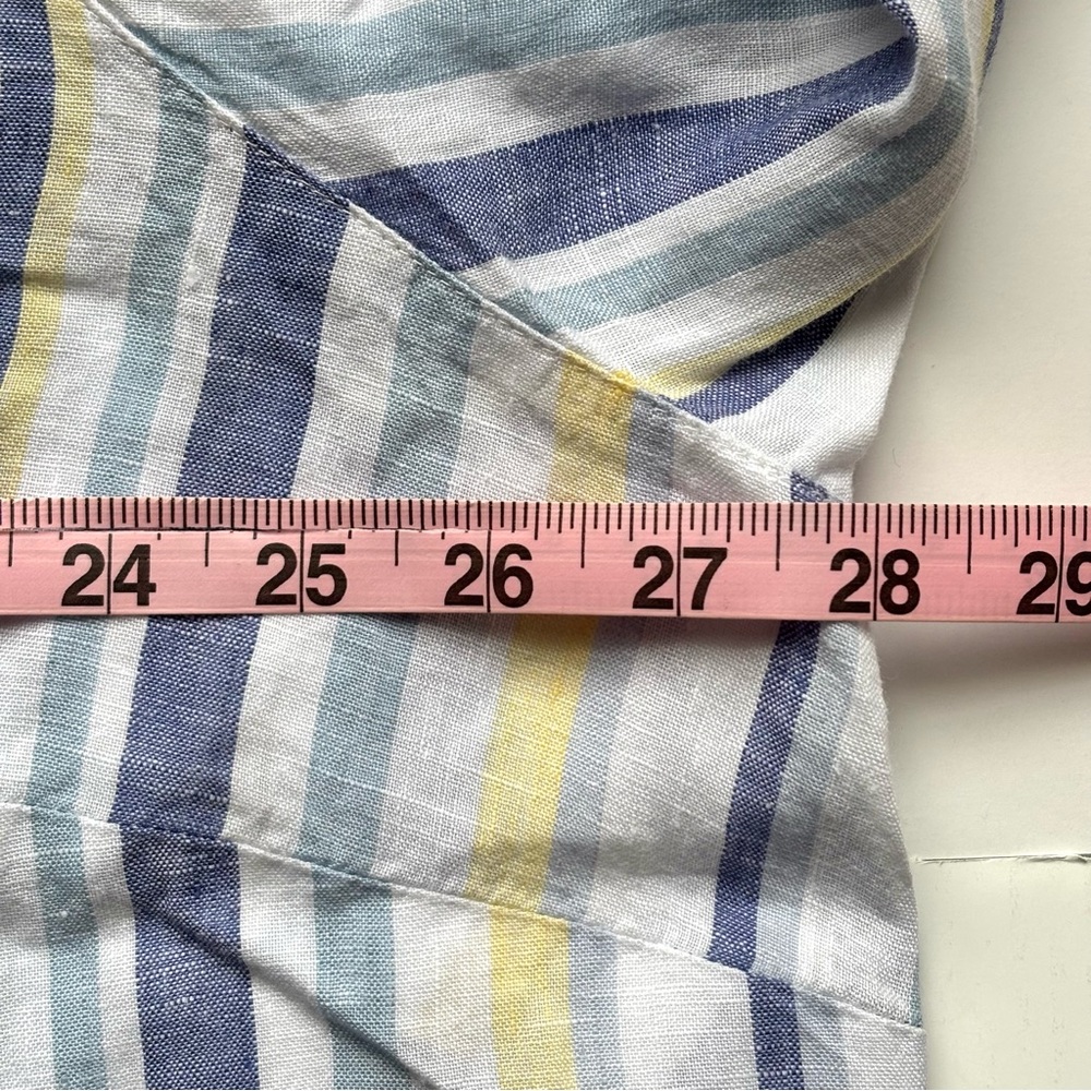 J Jill Love Linen Blue White Yellow Stripe 100% Linen Button Down Long Sleeve 3X - Picture 8 of 10